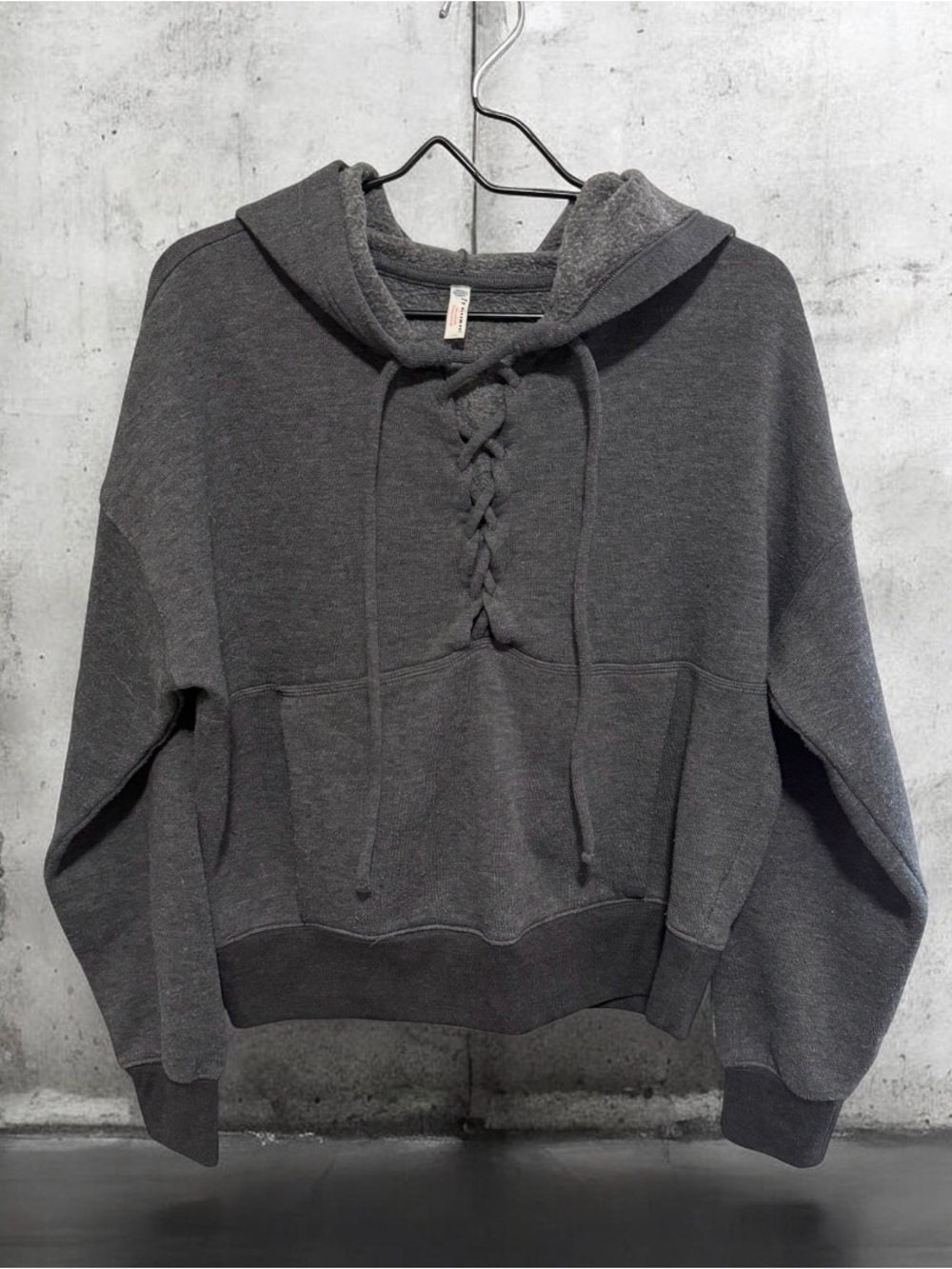 Free People FP Movement Believe It Women’s Lace-Up Hoodie Gray